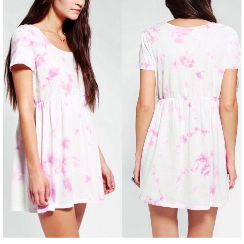 Urban Outfitters Pink Tie Dye Babydoll Short Sleeve By Corpus Mini Dress [Small]
